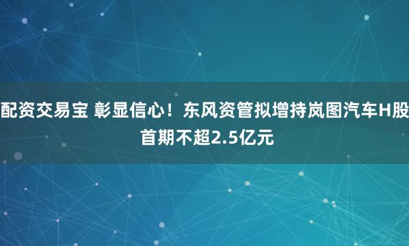 配资交易宝 彰显信心！东风资管拟增持岚图汽车H股 首期不超2.5亿元
